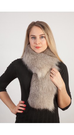 Grey fox fur scarf-collar